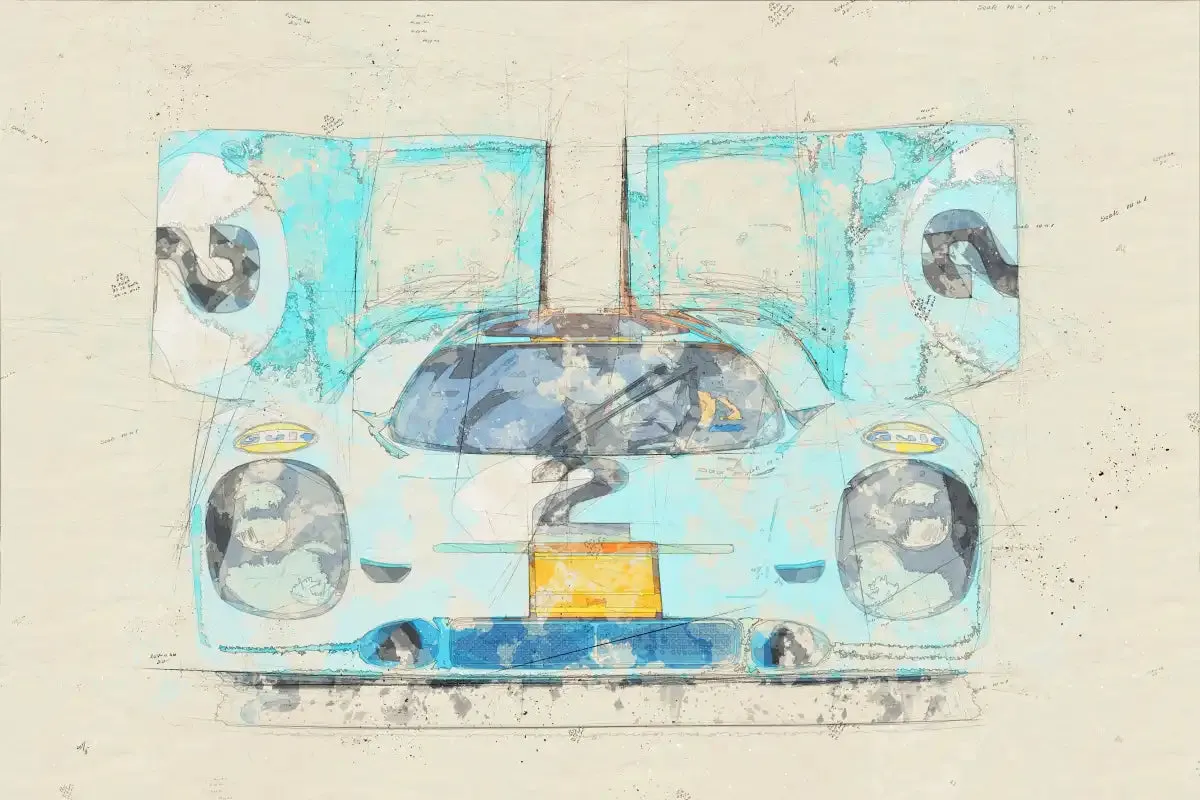 1971 Porsche 917K Race Car Front View Drawing Wall Art