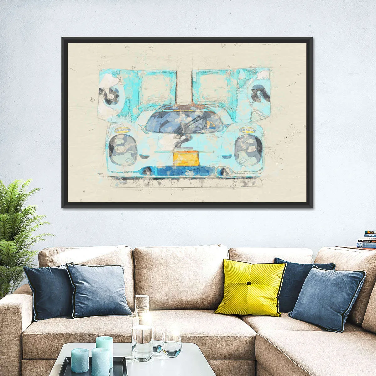 1971 Porsche 917K Race Car Front View Drawing Wall Art