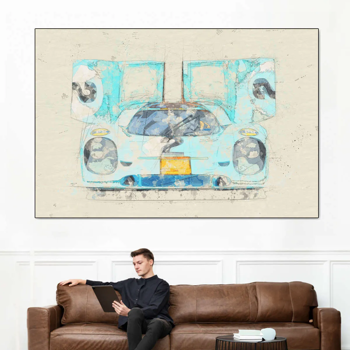 1971 Porsche 917K Race Car Front View Drawing Wall Art