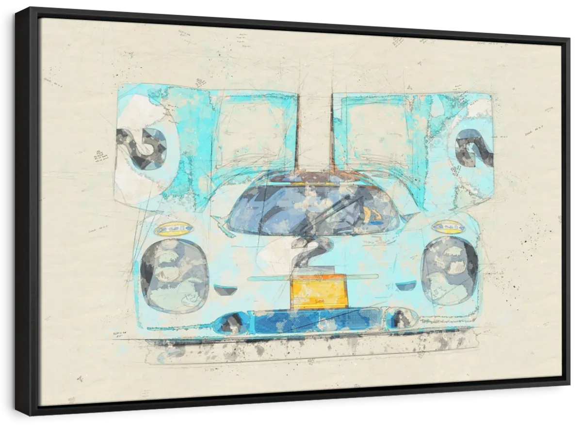1971 Porsche 917K Race Car Front View Drawing Wall Art