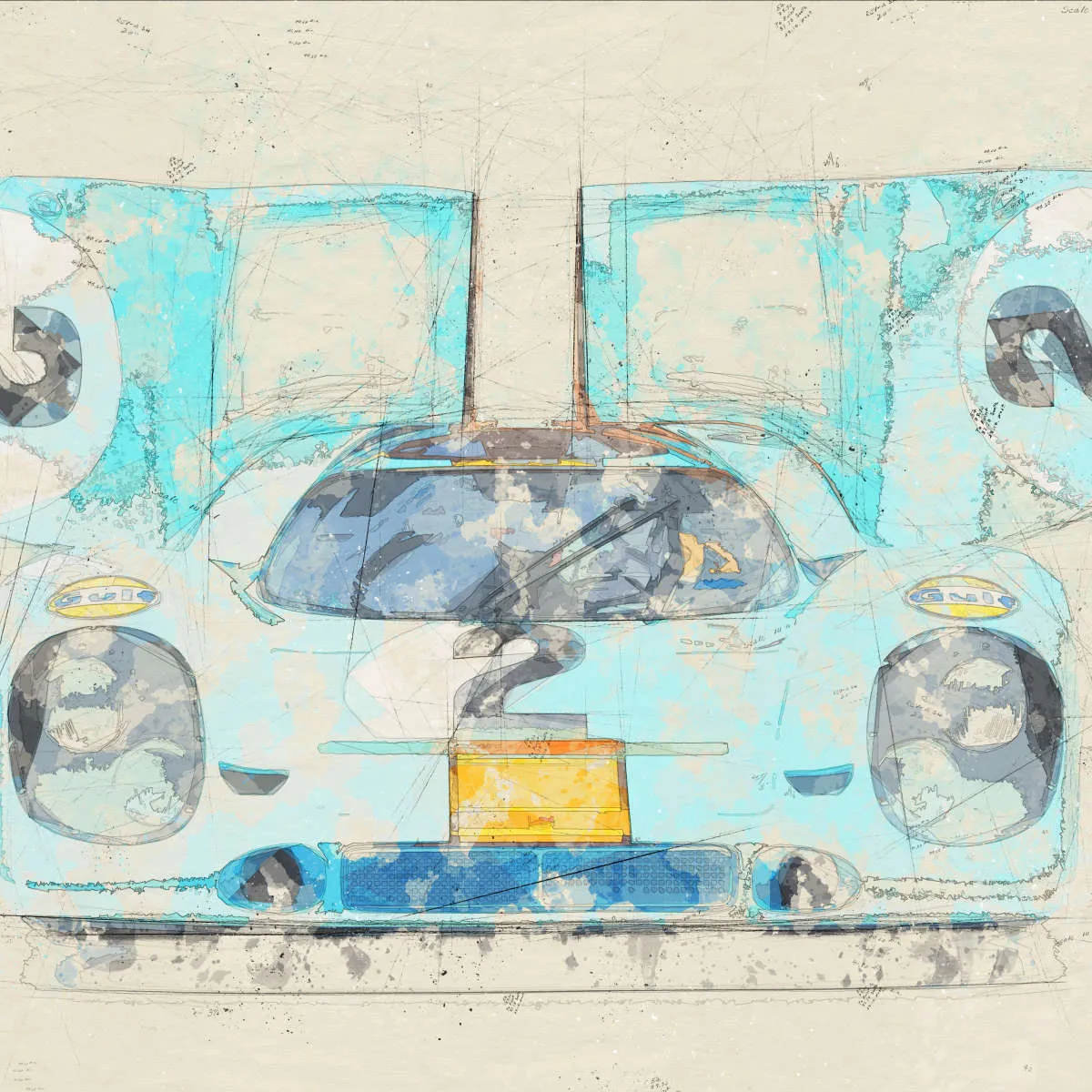 1971 Porsche 917K Race Car Front View Drawing Wall Art