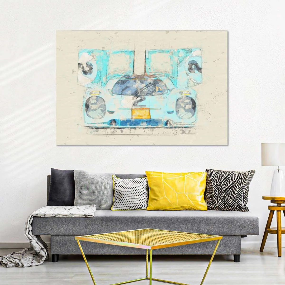 1971 Porsche 917K Race Car Front View Drawing Wall Art