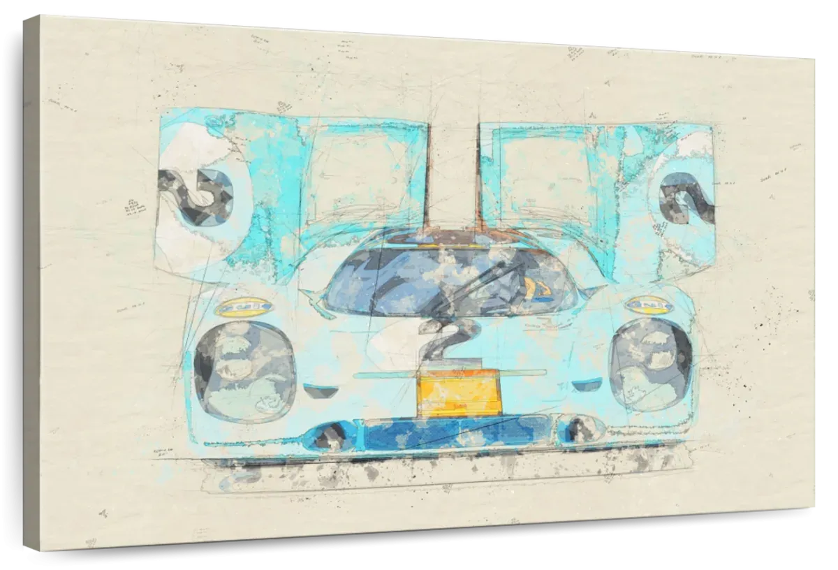 1971 Porsche 917K Race Car Front View Drawing Wall Art