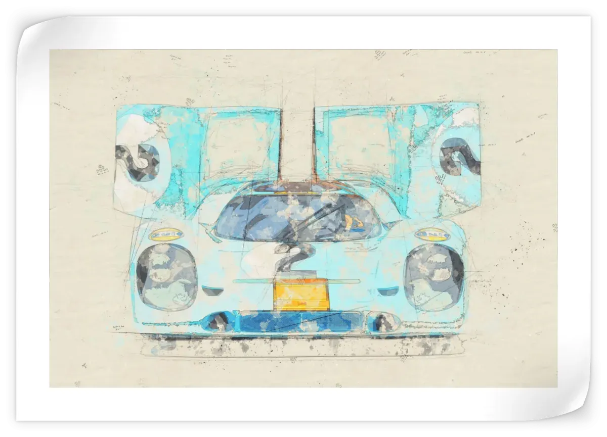 1971 Porsche 917K Race Car Front View Drawing Wall Art