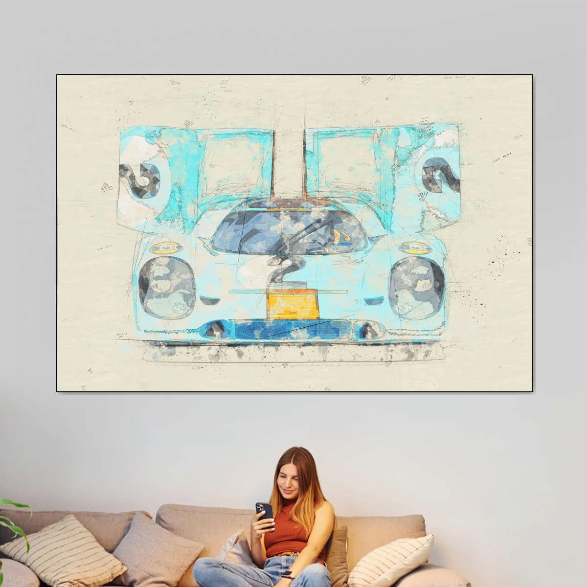 1971 Porsche 917K Race Car Front View Drawing Wall Art