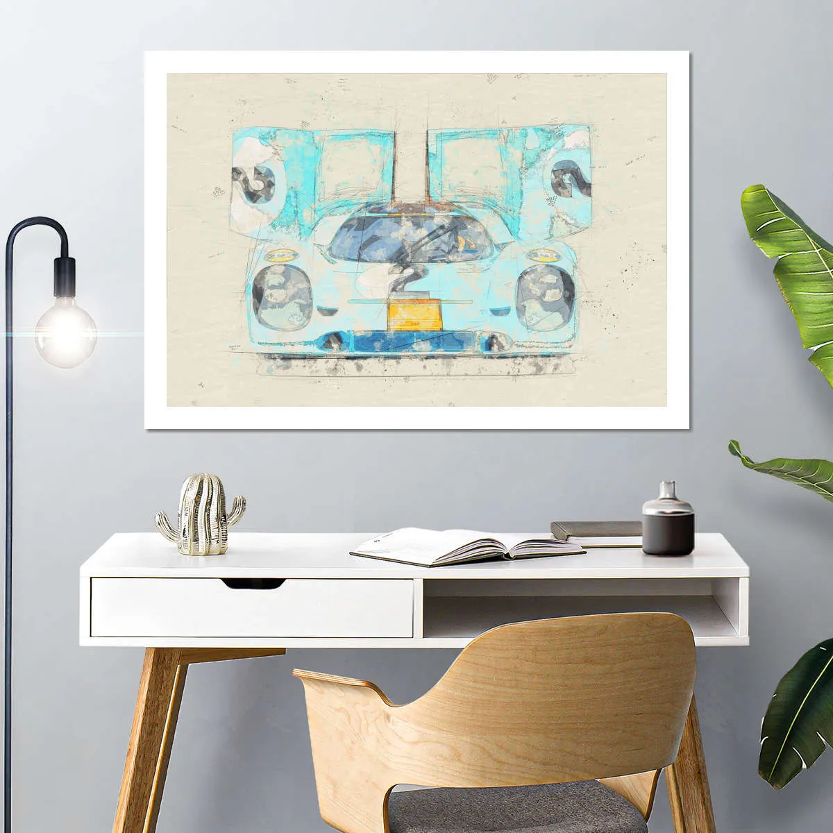 1971 Porsche 917K Race Car Front View Drawing Wall Art