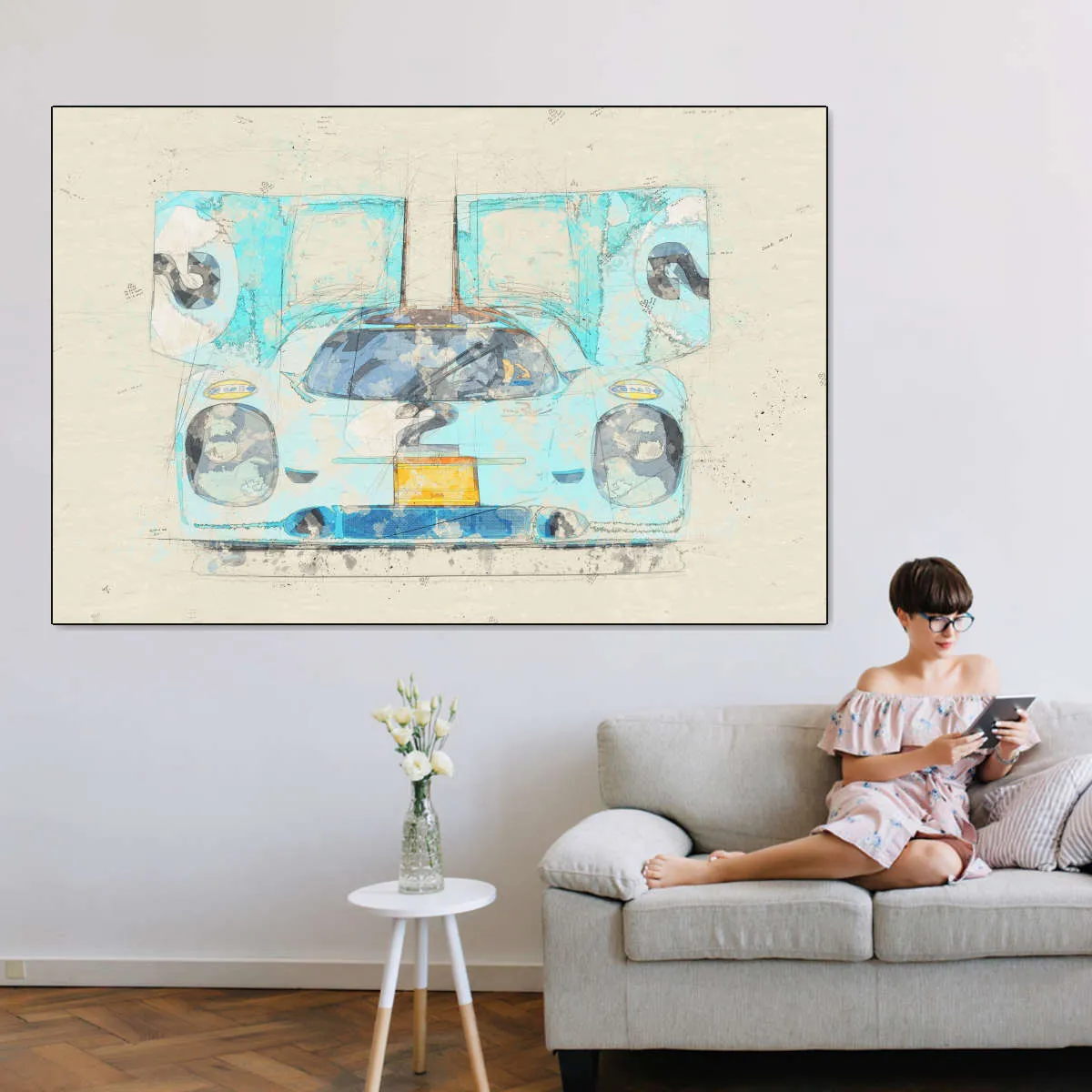 1971 Porsche 917K Race Car Front View Drawing Wall Art