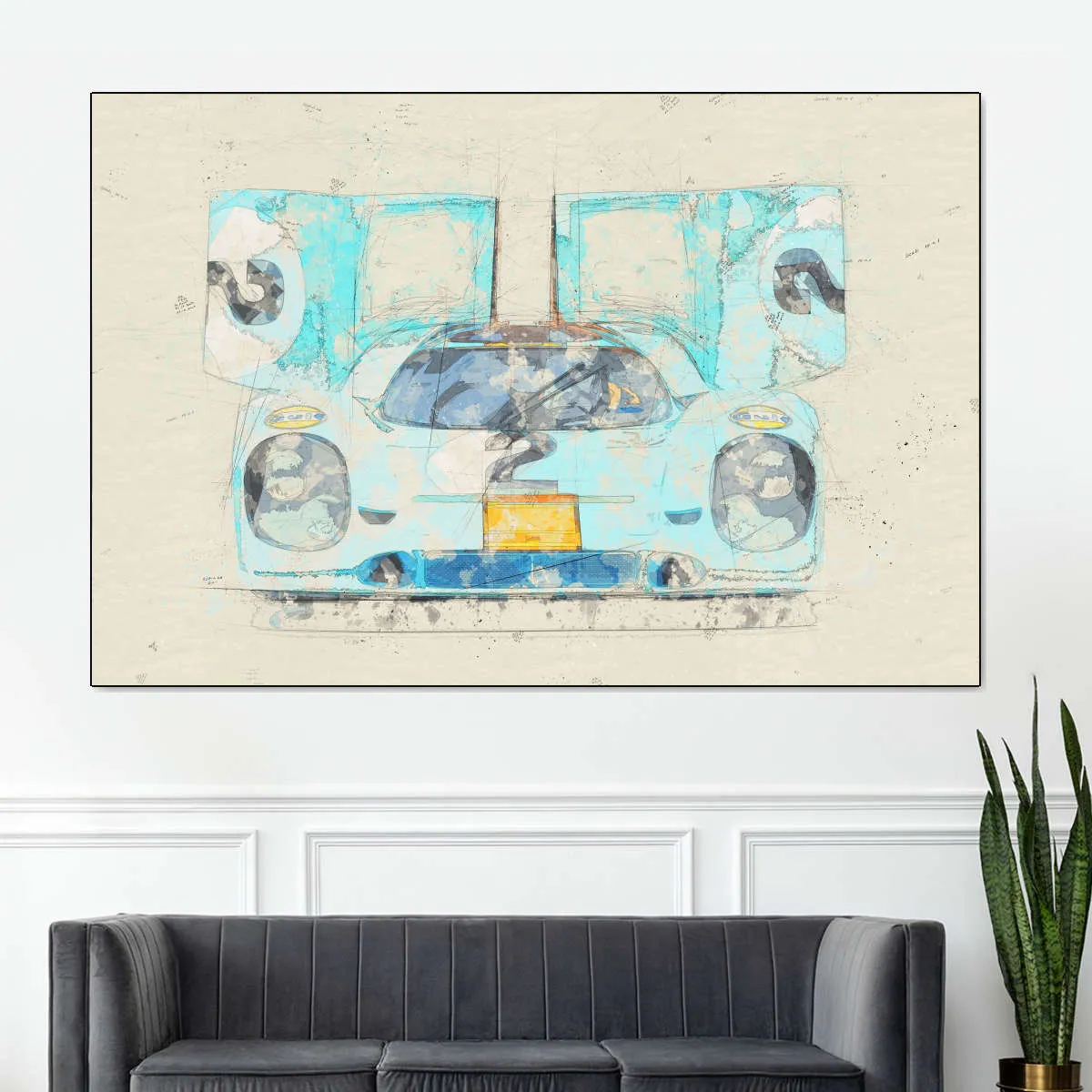 1971 Porsche 917K Race Car Front View Drawing Wall Art