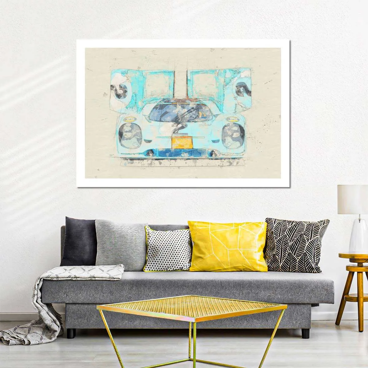 1971 Porsche 917K Race Car Front View Drawing Wall Art