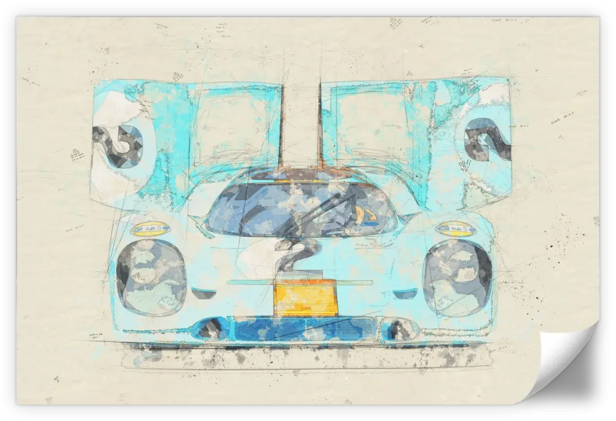 1971 Porsche 917K Race Car Front View Drawing Wall Art