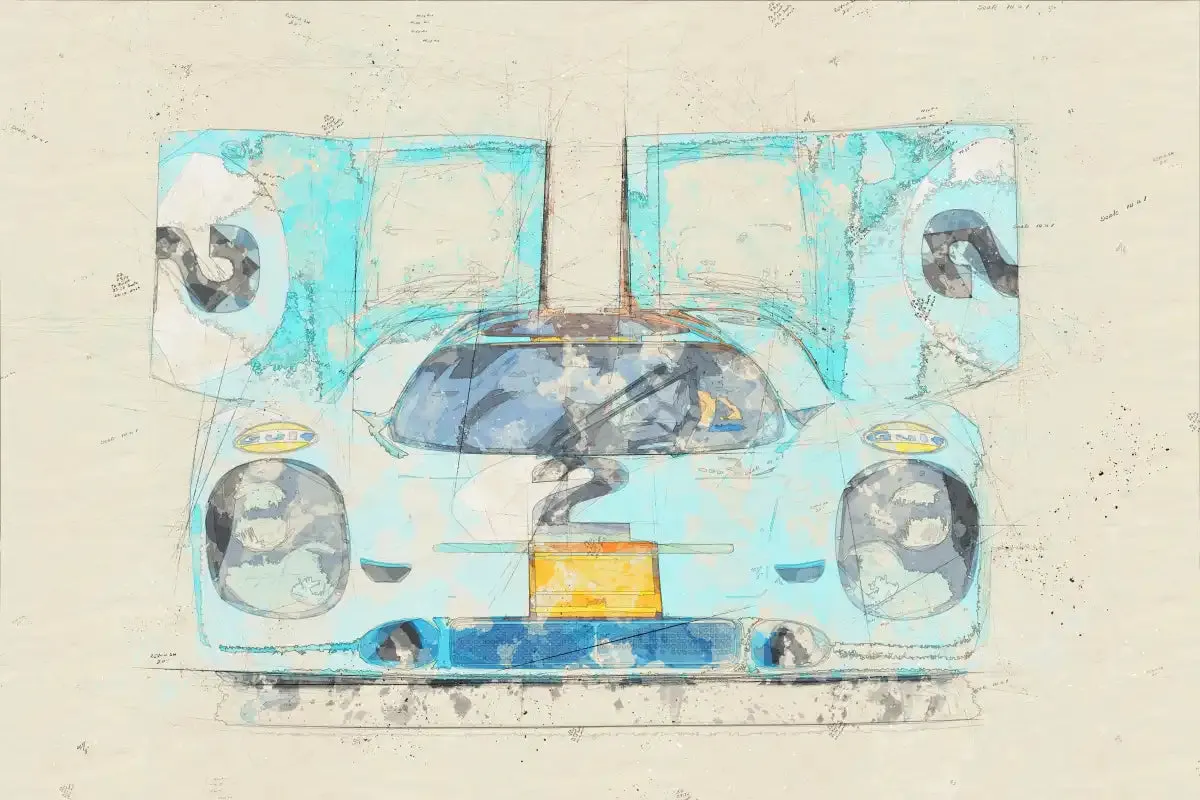 1971 Porsche 917K Race Car Front View Drawing Wall Art