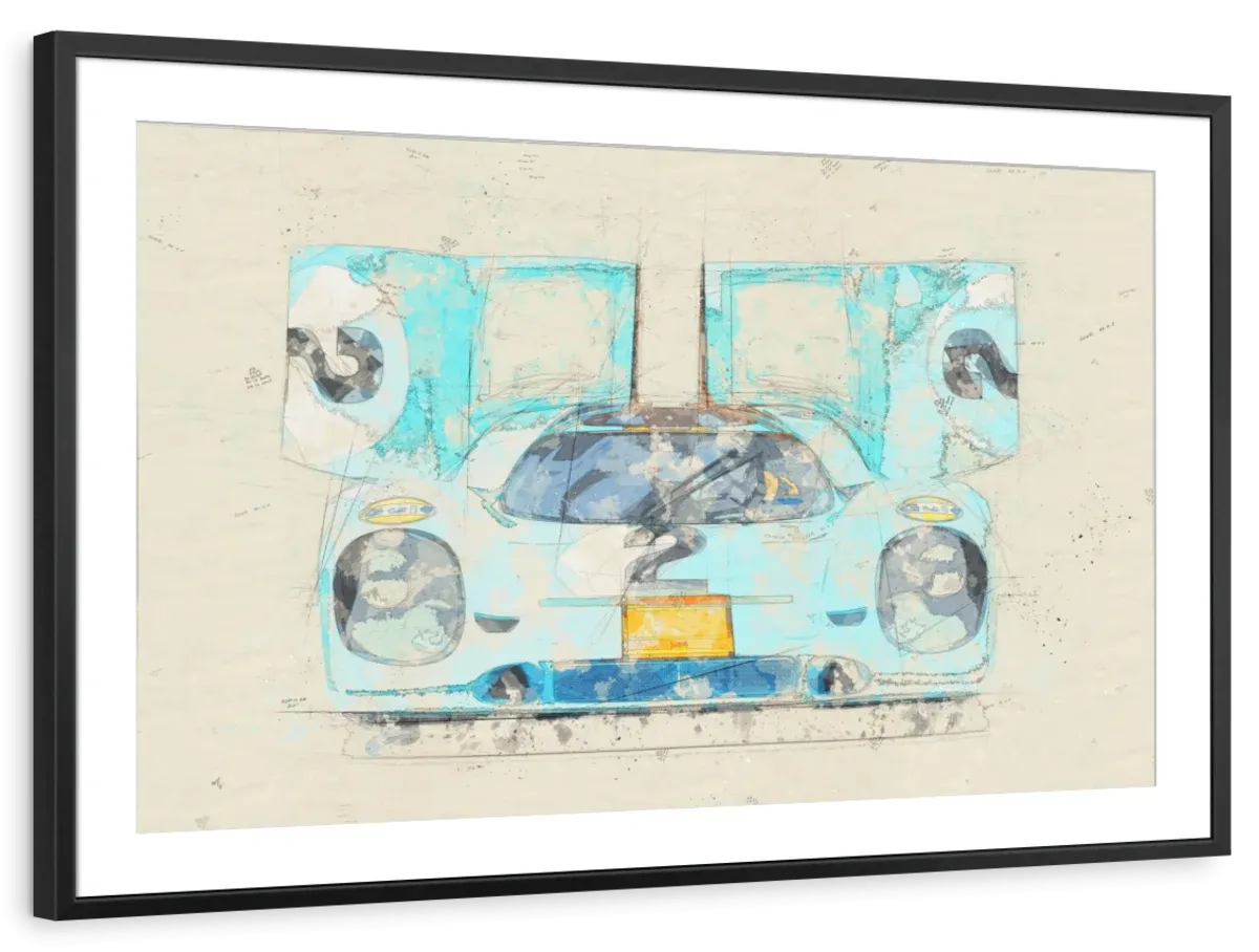 1971 Porsche 917K Race Car Front View Drawing Wall Art