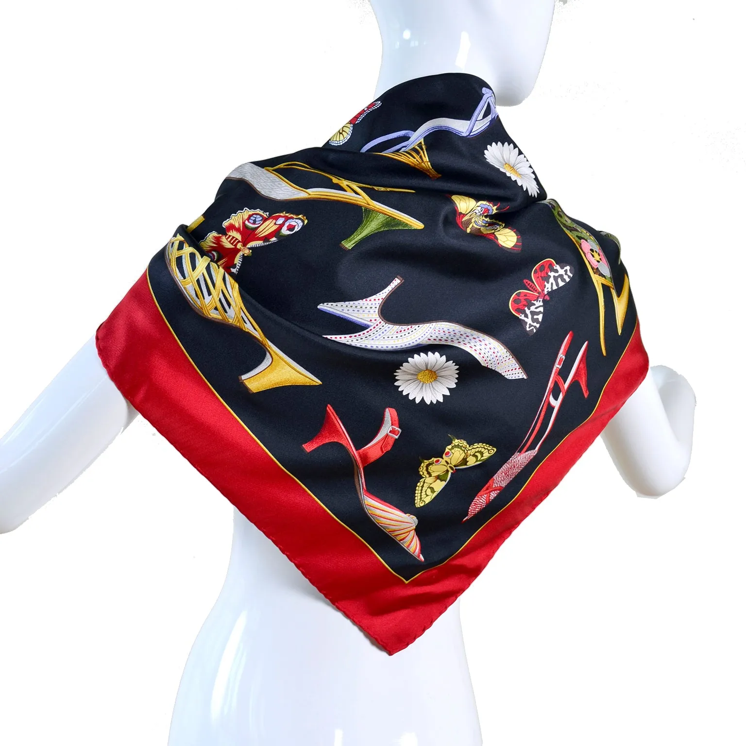 1980s Salvatore Ferragamo Vintage Novelty Shoe Print Silk Scarf