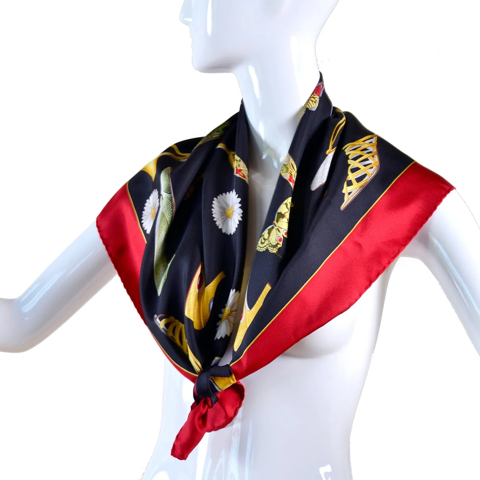 1980s Salvatore Ferragamo Vintage Novelty Shoe Print Silk Scarf