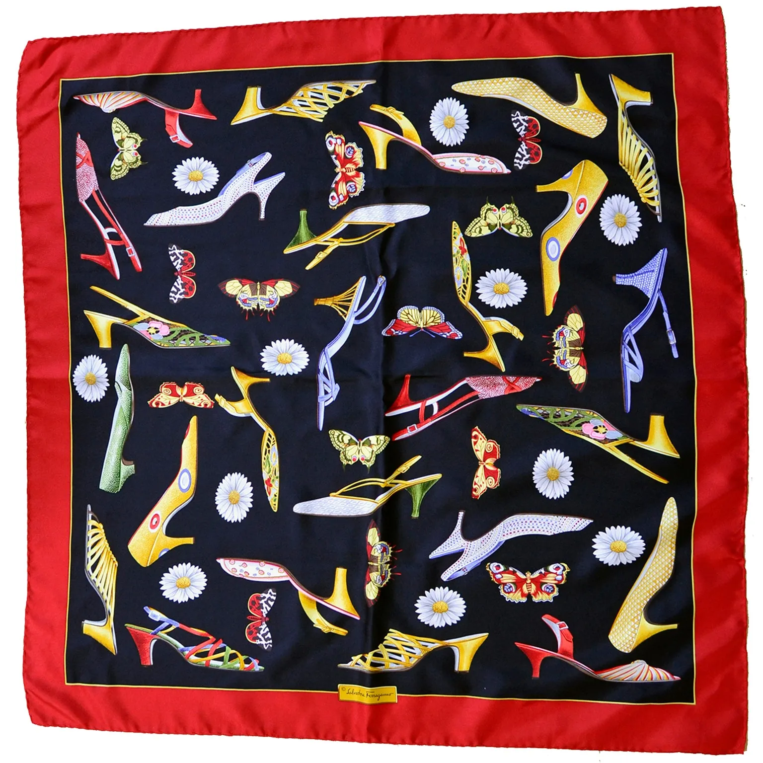 1980s Salvatore Ferragamo Vintage Novelty Shoe Print Silk Scarf