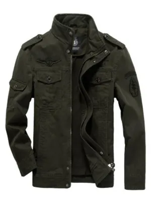 All-Weather Men's Utility Jacket with Stand-Up Collar and Multi-Pockets