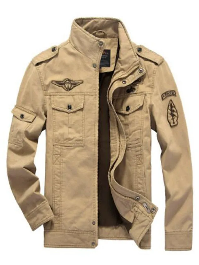 All-Weather Men's Utility Jacket with Stand-Up Collar and Multi-Pockets