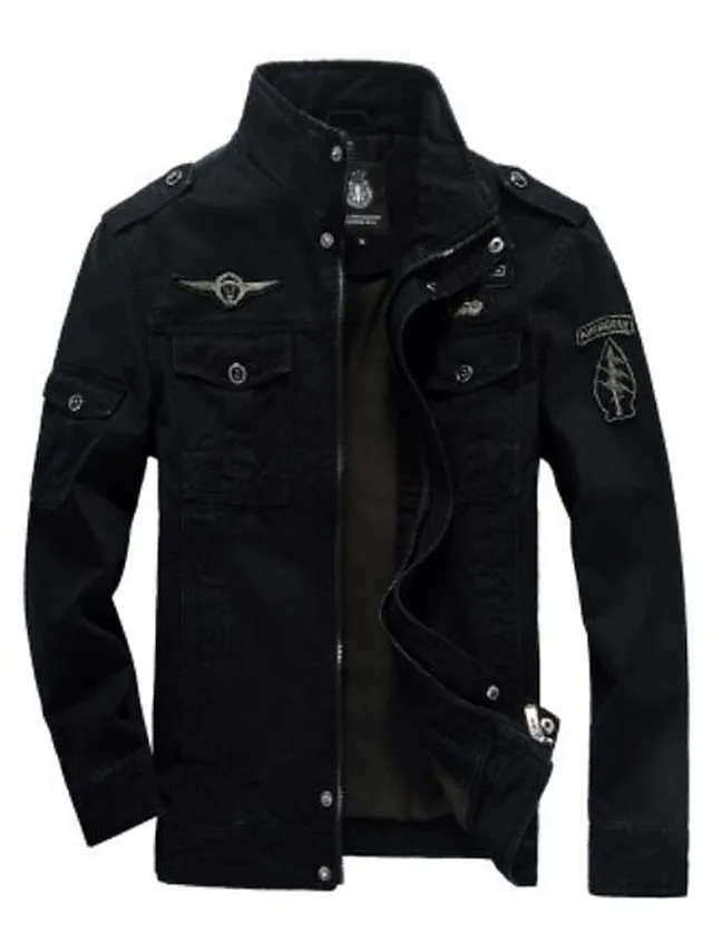 All-Weather Men's Utility Jacket with Stand-Up Collar and Multi-Pockets