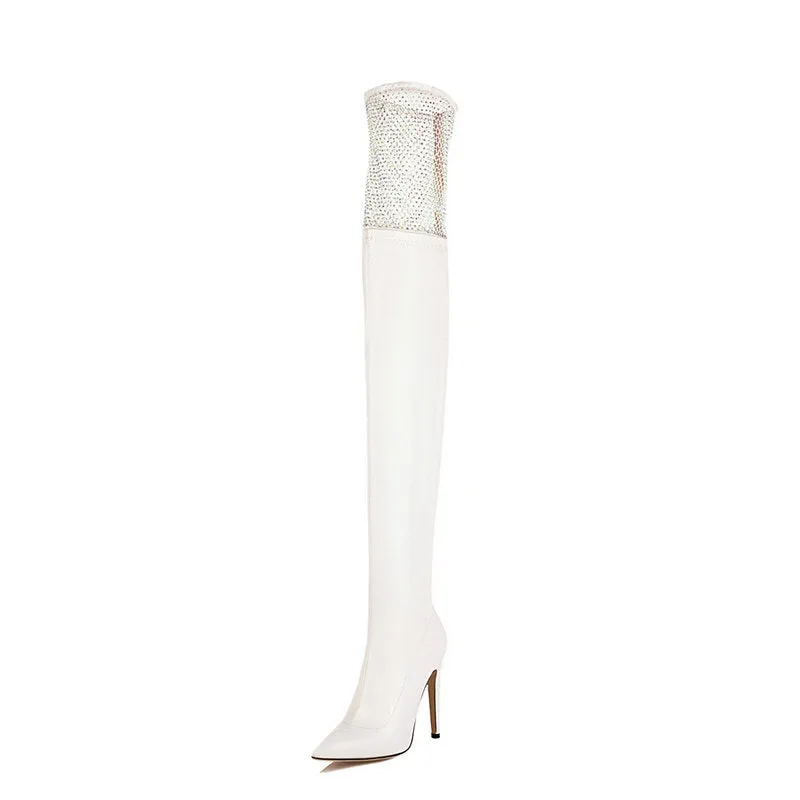 Autumn And Winter Fine Heel Pointed Gauze Net Knee Thigh Boots