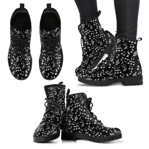 Black Music Notes Design Women's Vegan Leather Boots