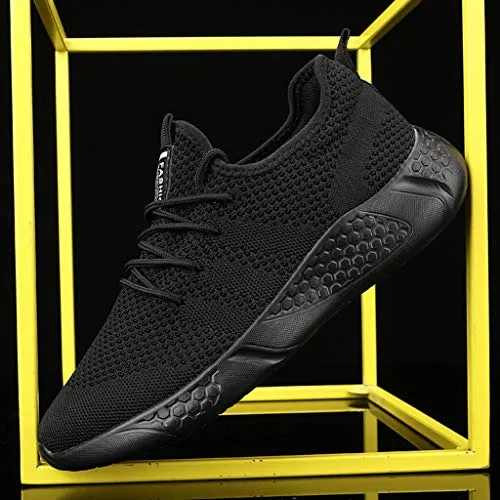 Damyuan Men's Athletic Walking Shoes Lightweight Gym Mesh Comfortable Trail Athletic Running Shoes Black,8