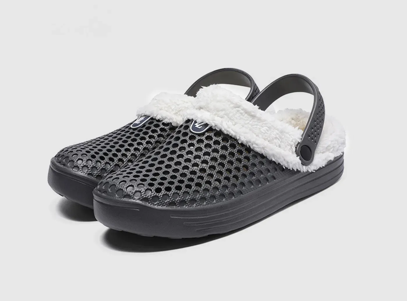 FitVille Men's Hollow Out Fur-lined Clogs