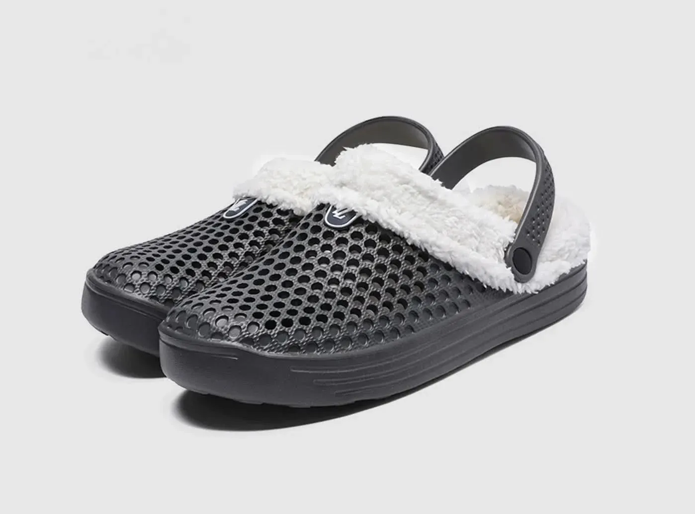 FitVille Men's Hollow Out Fur-lined Clogs