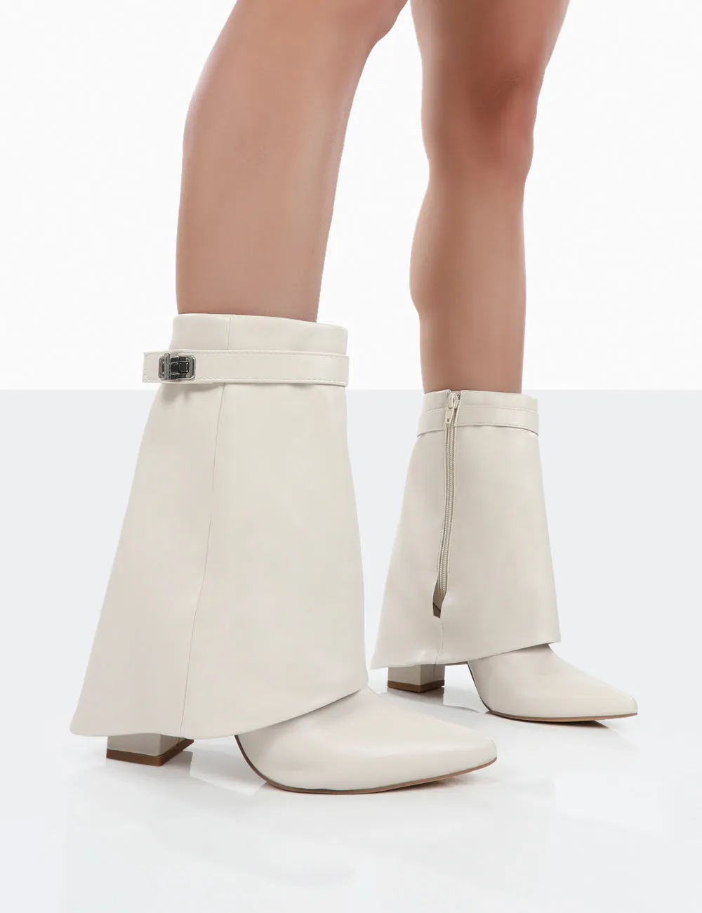 Fyre Wide Fit  Ecru Pointed Toe Heeled Ankle Boots