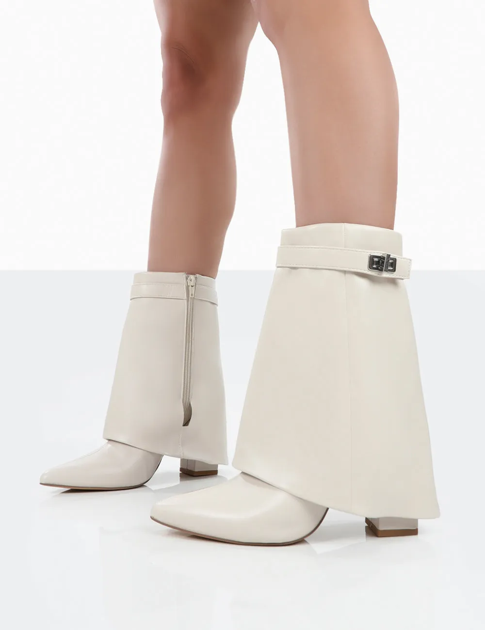 Fyre Wide Fit  Ecru Pointed Toe Heeled Ankle Boots