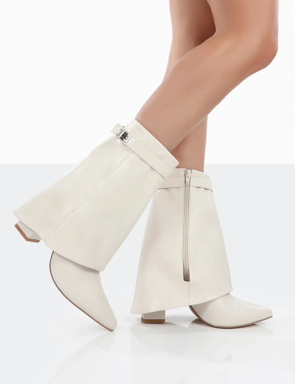 Fyre Wide Fit  Ecru Pointed Toe Heeled Ankle Boots