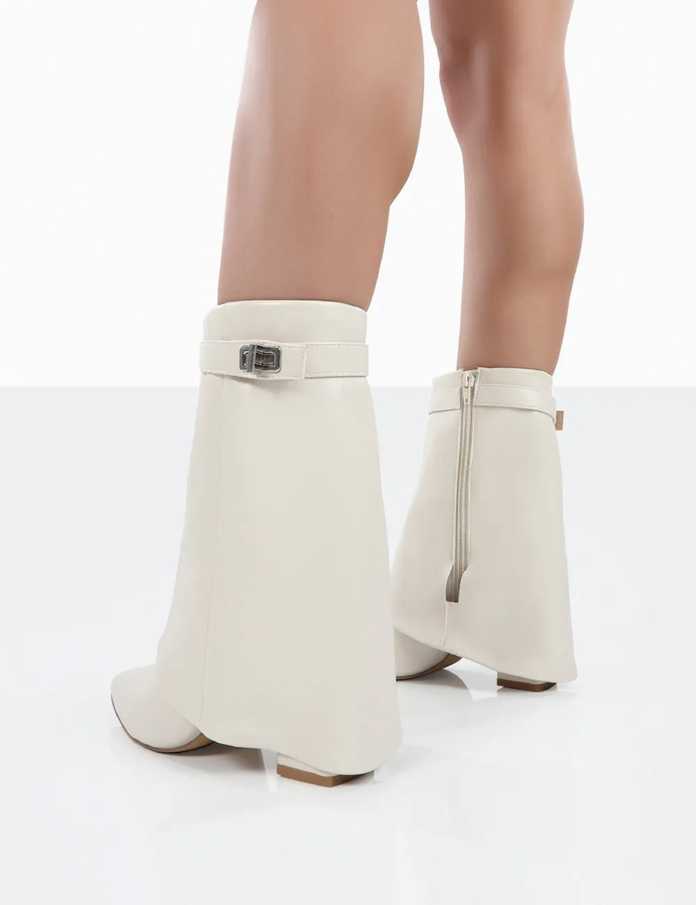 Fyre Wide Fit  Ecru Pointed Toe Heeled Ankle Boots
