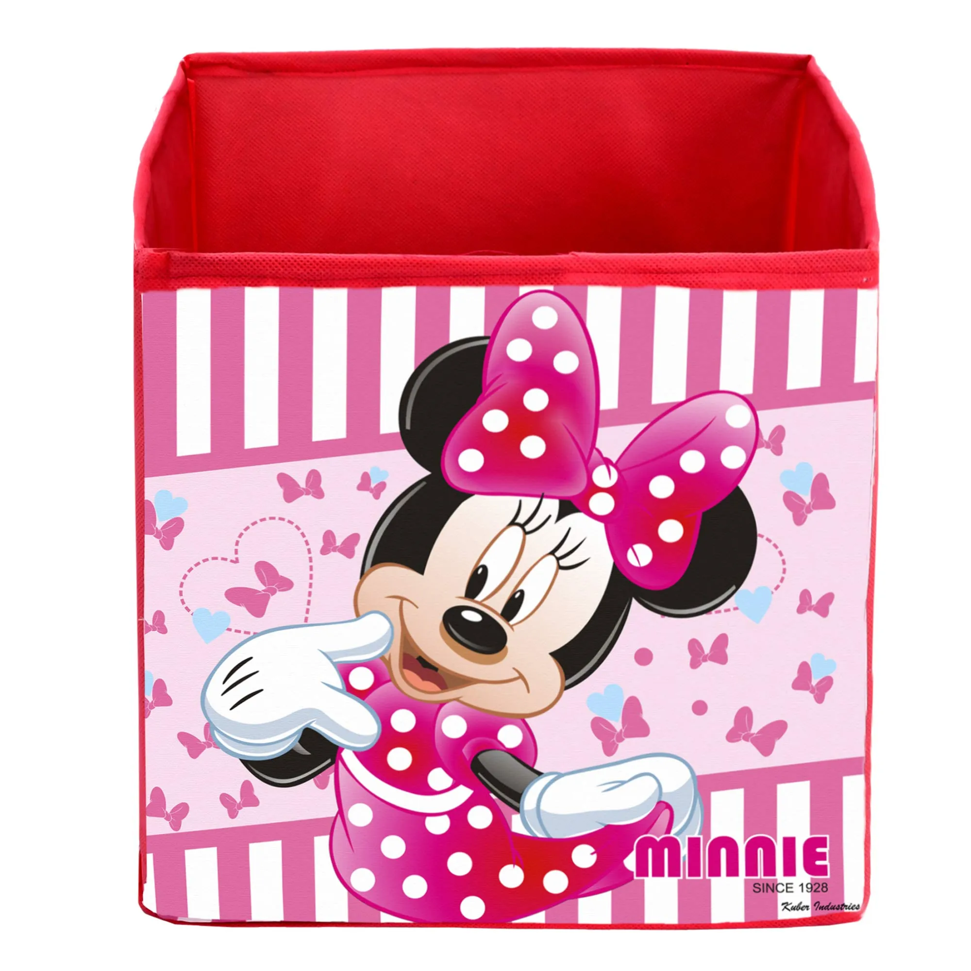 Kuber Industries Disney Print Non Woven Fabric 3 Pieces Foldable Large Size Storage Cube Toy, Books, Shoes Storage Box with Handle (Black & Brown & Pink) KUBMART02367