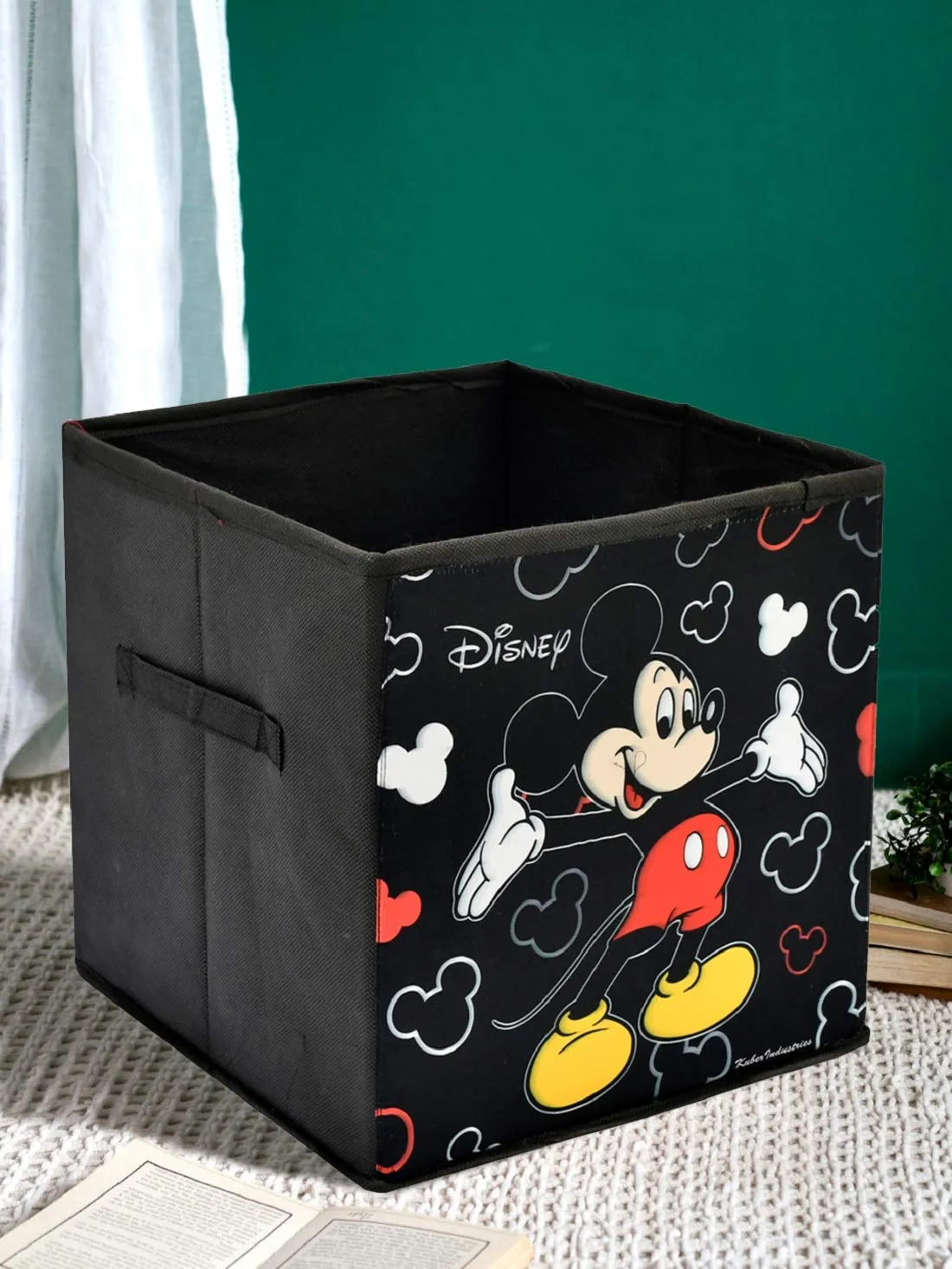 Kuber Industries Disney Print Non Woven Fabric 3 Pieces Foldable Large Size Storage Cube Toy, Books, Shoes Storage Box with Handle (Black & Brown & Pink) KUBMART02367
