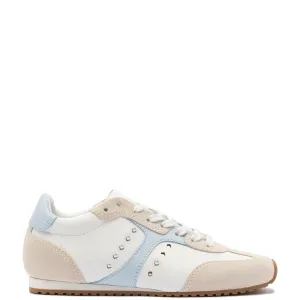 Larroude Stella Sneaker In White-Silver Metallic Leather
