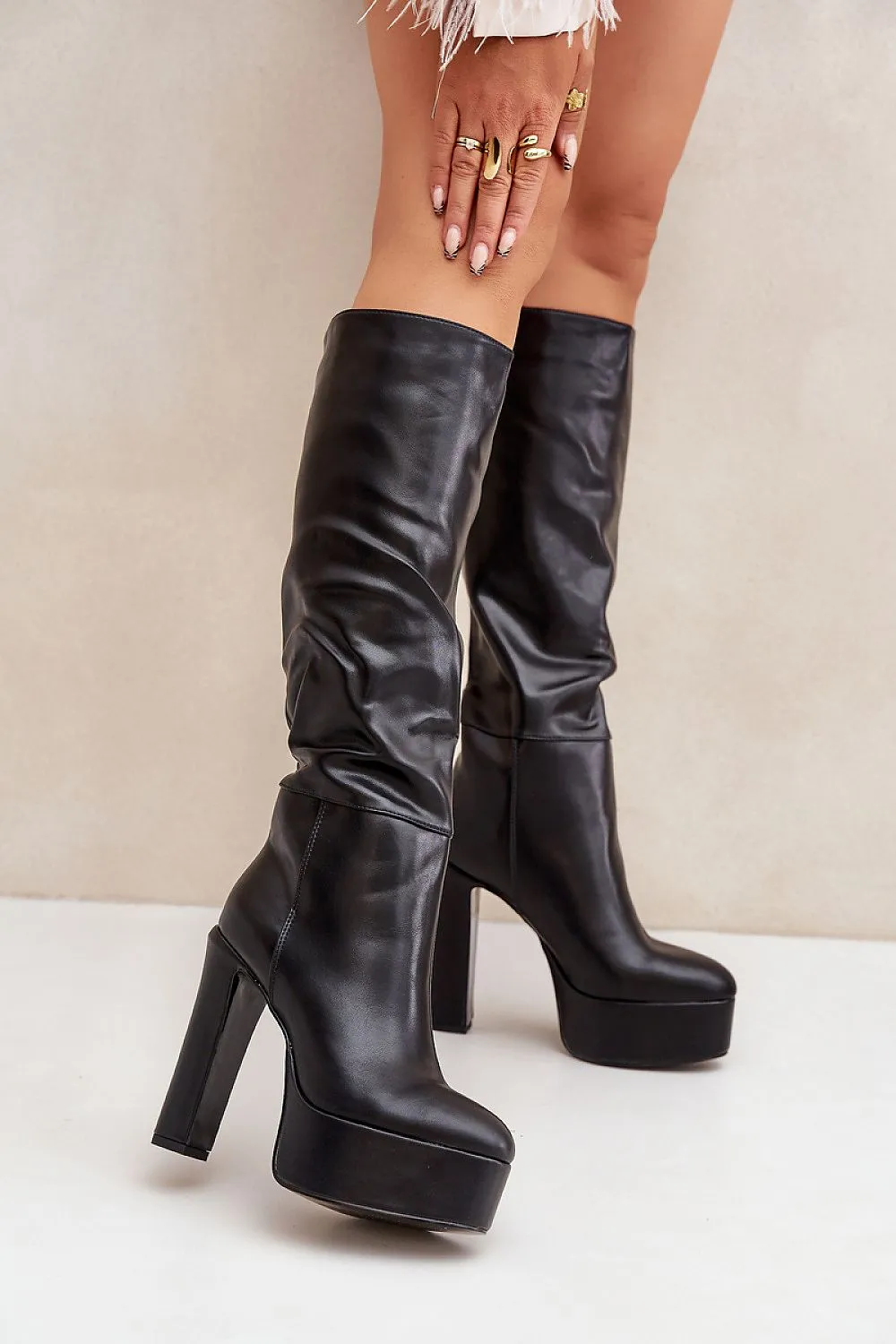 Massive platform Slip-on knee-high boots
