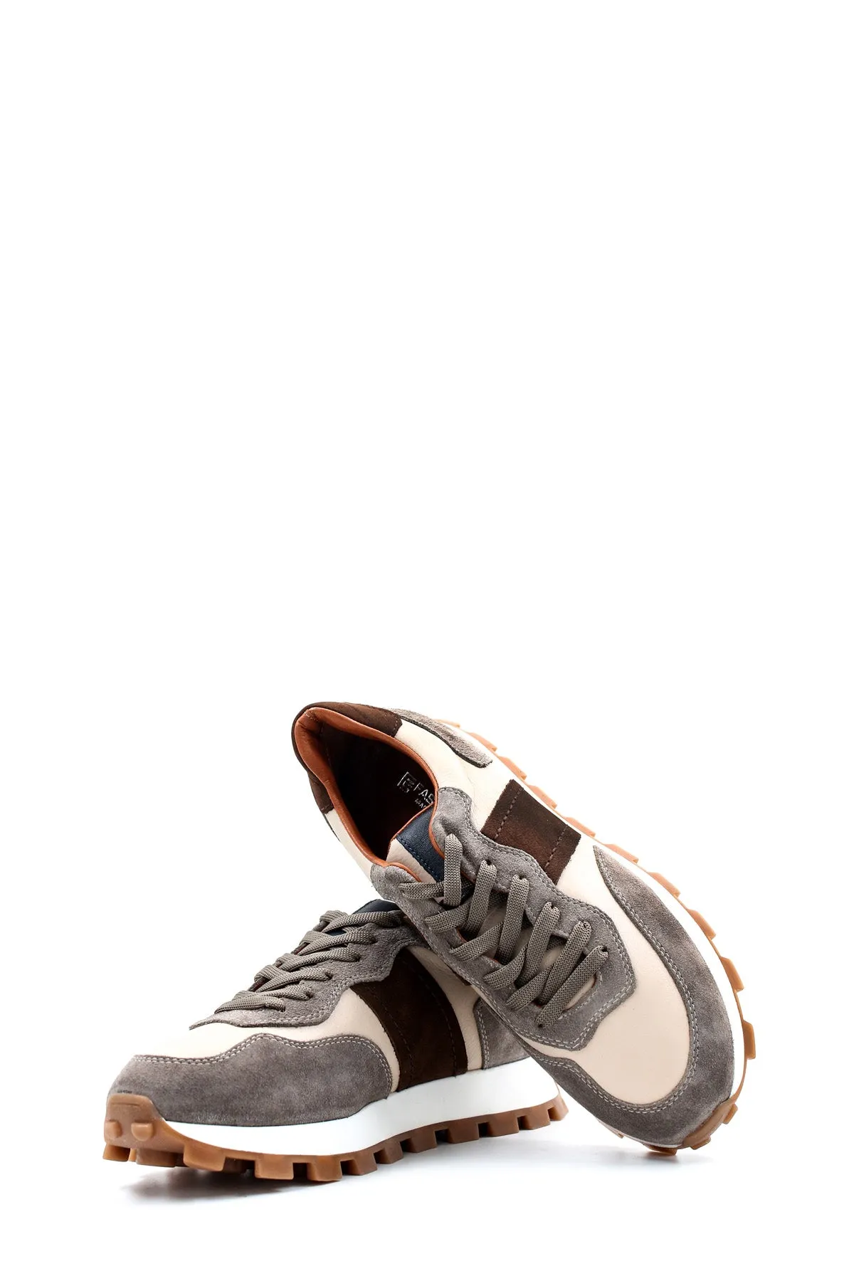 Men's Beige and Grey Suede Casual Sneakers with Brown Accents - Wessi