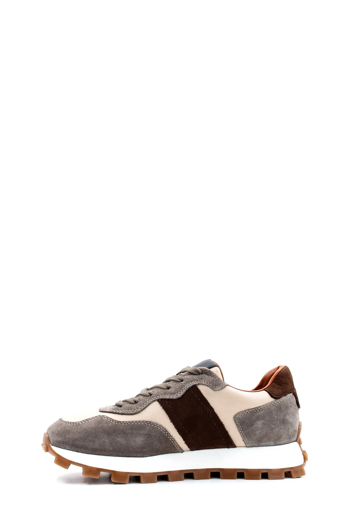 Men's Beige and Grey Suede Casual Sneakers with Brown Accents - Wessi