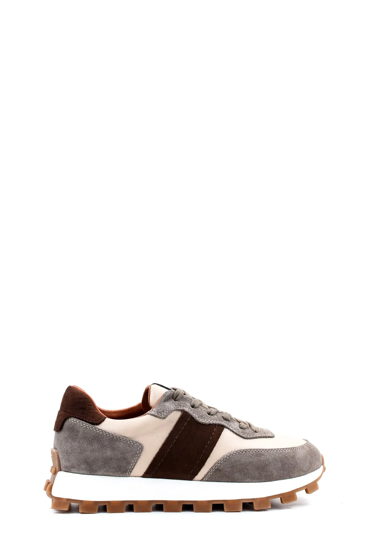 Men's Beige and Grey Suede Casual Sneakers with Brown Accents - Wessi