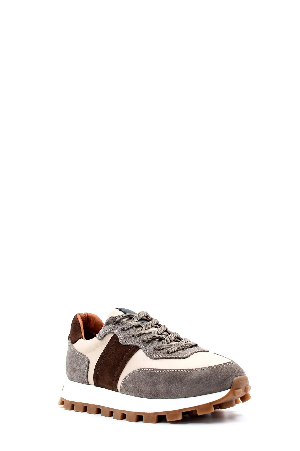 Men's Beige and Grey Suede Casual Sneakers with Brown Accents - Wessi