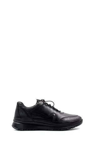 Men's Black Leather Comfort Sneakers with Cushioned Sole - Wessi