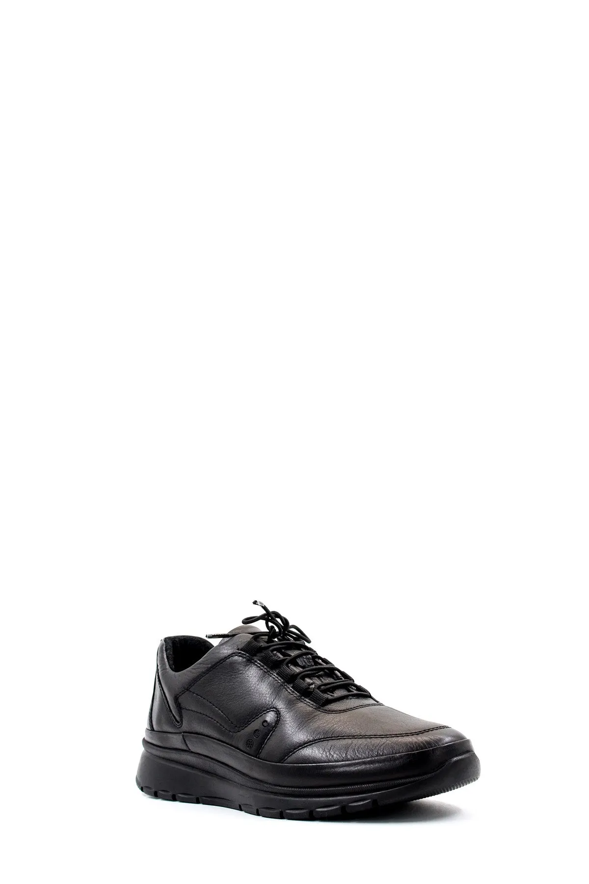 Men's Black Leather Comfort Sneakers with Cushioned Sole - Wessi
