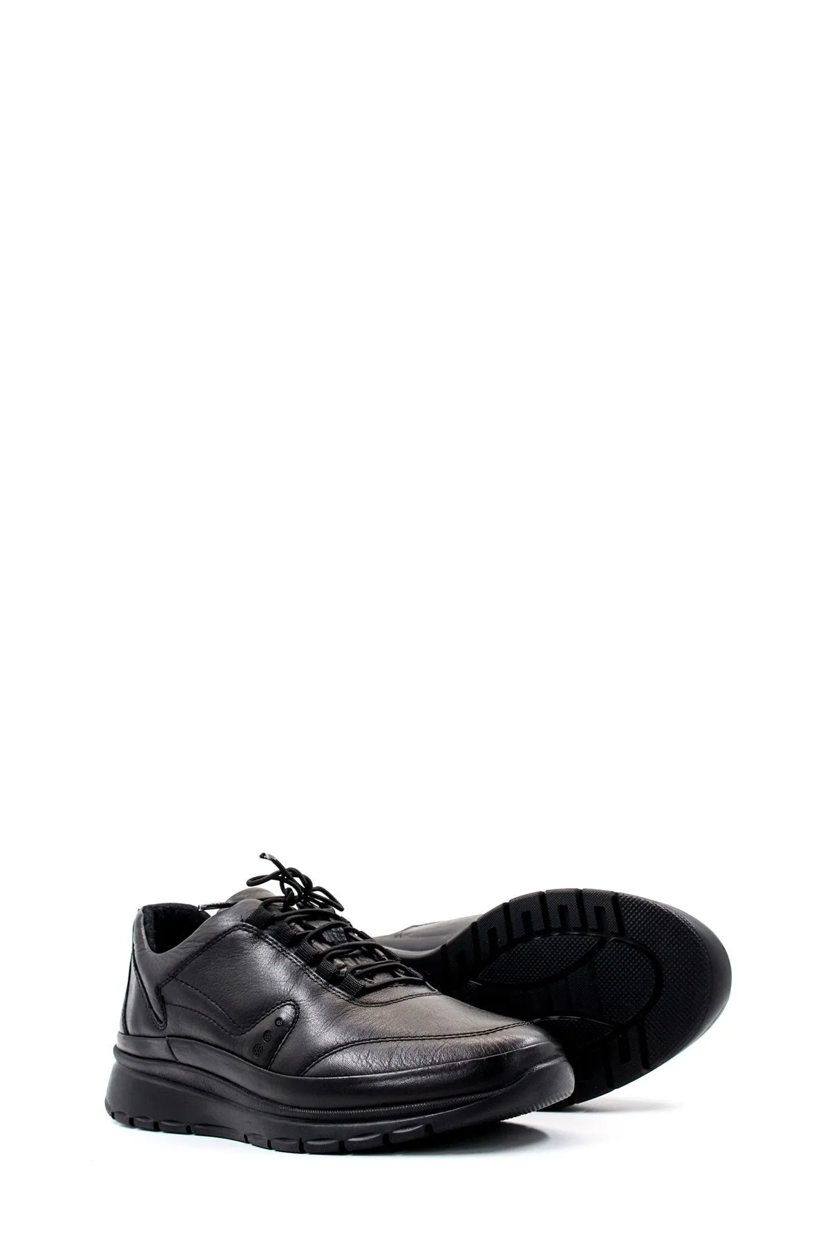 Men's Black Leather Comfort Sneakers with Cushioned Sole - Wessi