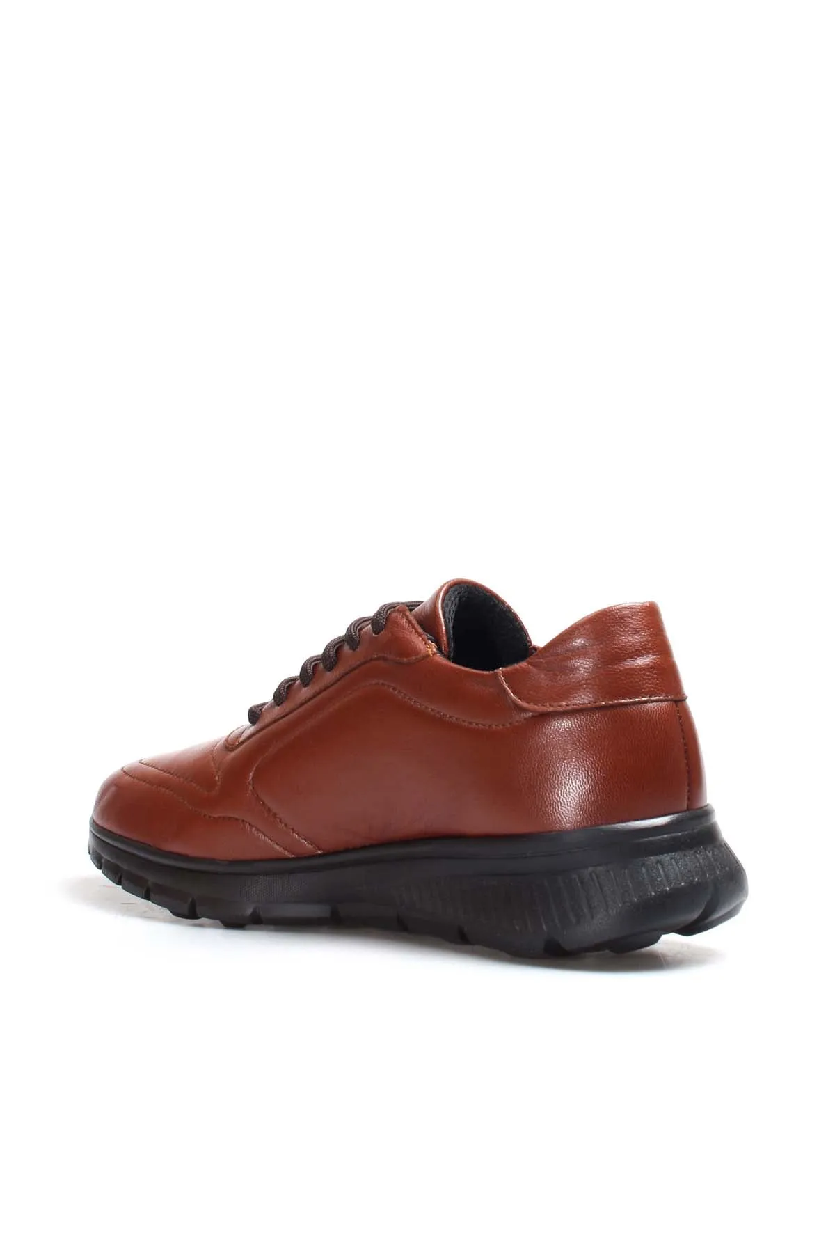 Men's Brown Leather Sneakers with Black Rubber Sole - Wessi