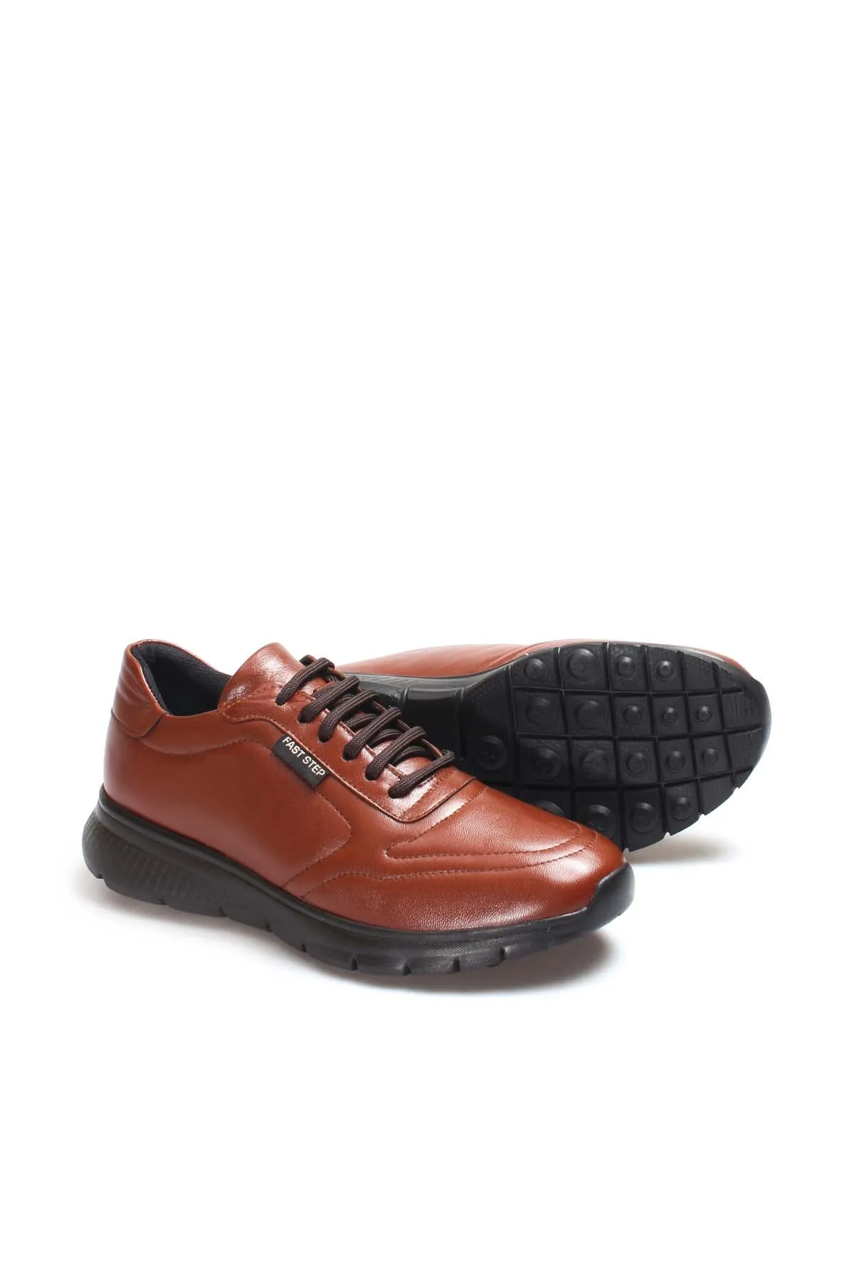 Men's Brown Leather Sneakers with Black Rubber Sole - Wessi