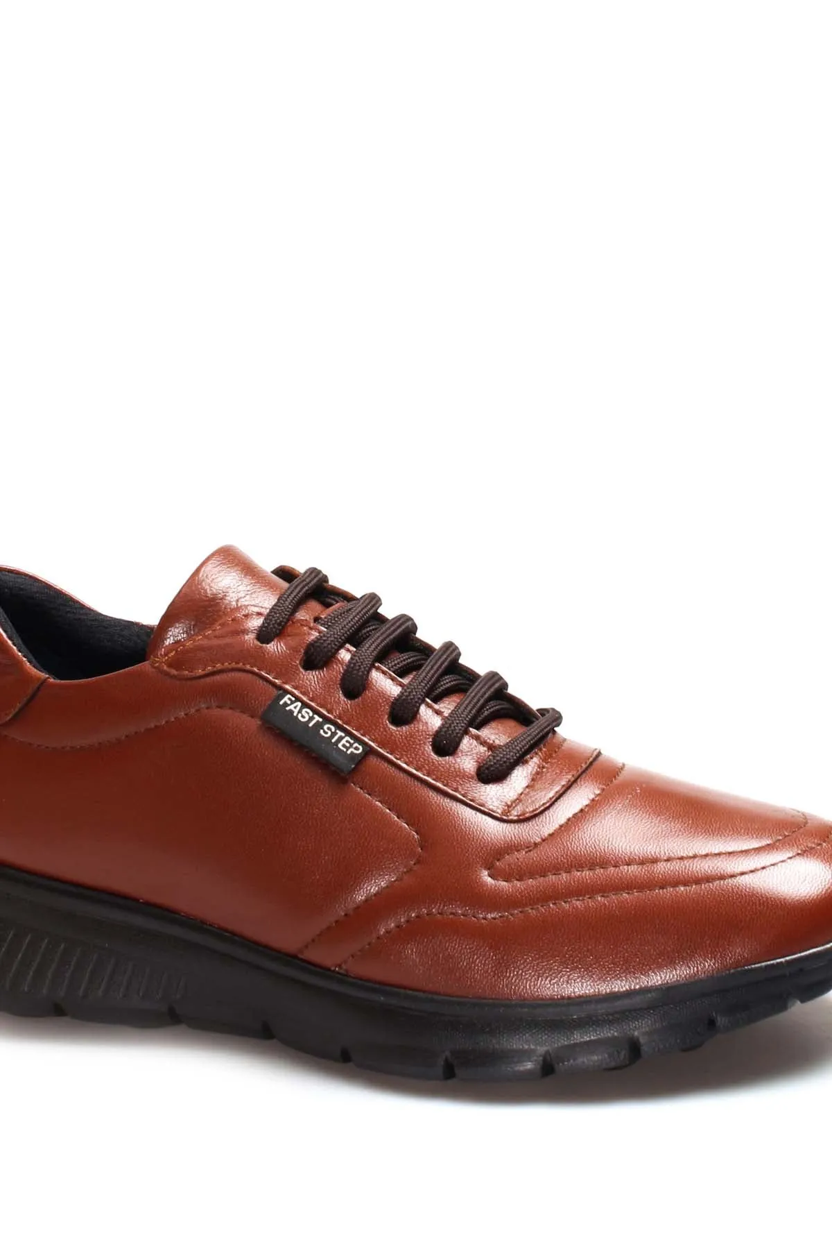Men's Brown Leather Sneakers with Black Rubber Sole - Wessi