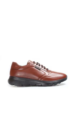 Men's Brown Leather Sneakers with Black Rubber Sole - Wessi