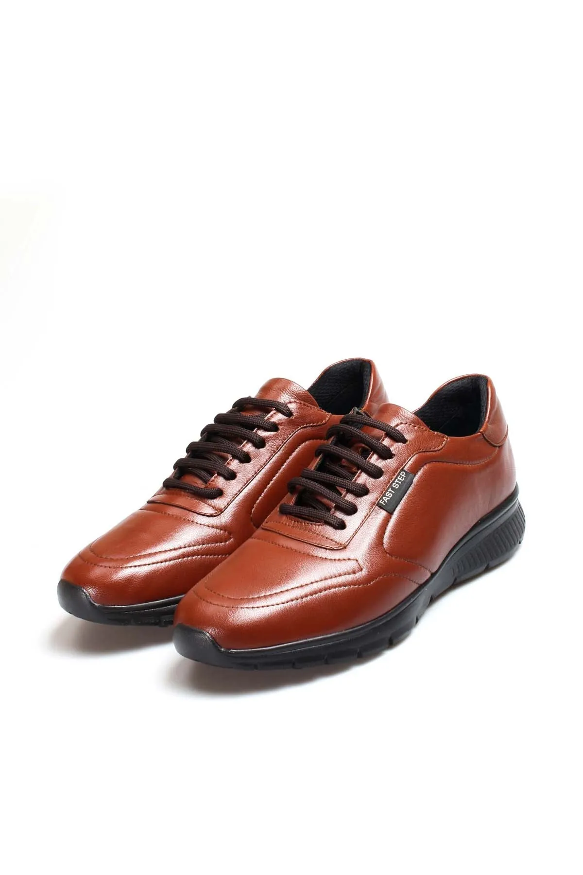 Men's Brown Leather Sneakers with Black Rubber Sole - Wessi