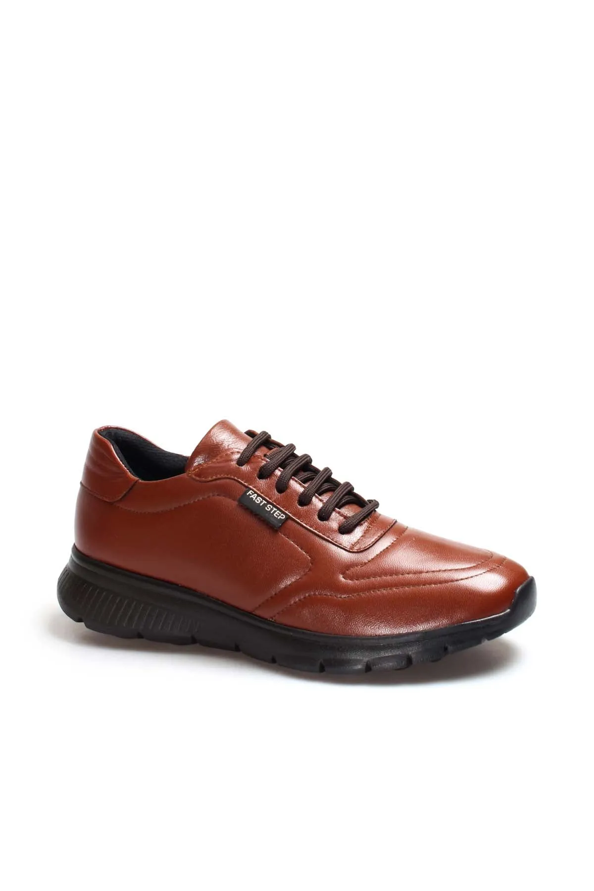 Men's Brown Leather Sneakers with Black Rubber Sole - Wessi