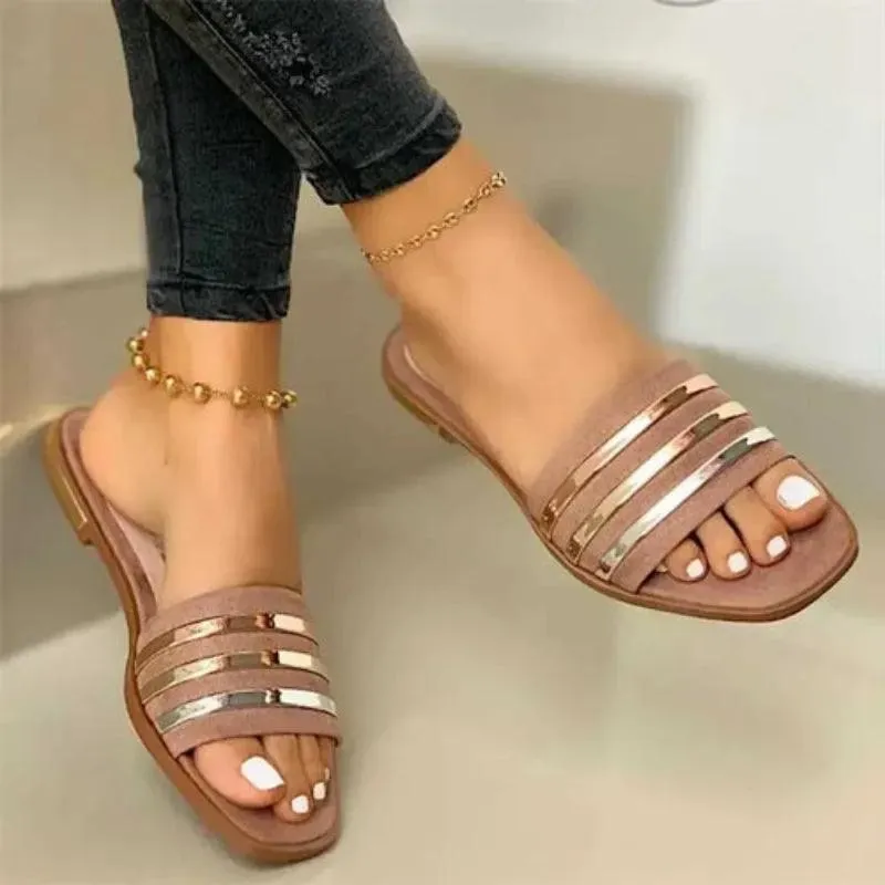 New Metal Striped Summer Flat Shoes