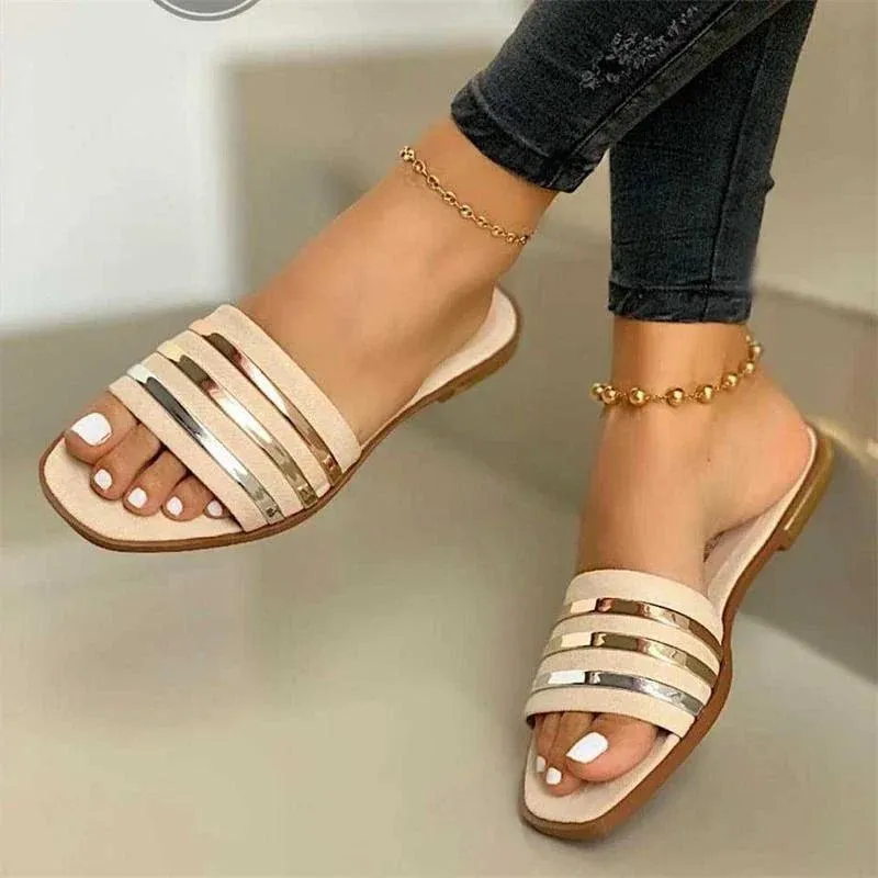 New Metal Striped Summer Flat Shoes